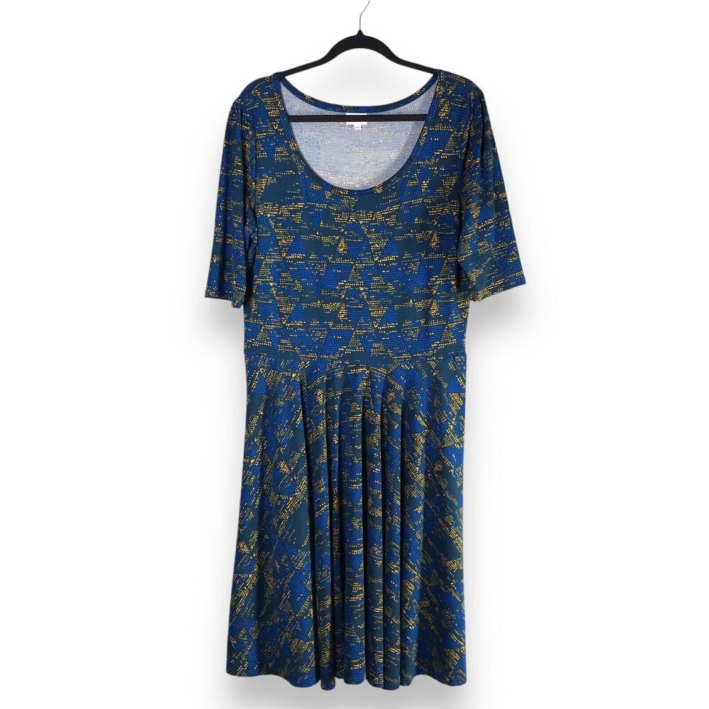 LuLaRoe Nicole Womens Size 2XL‎ Fit & Flare Dress Triangle Geometric Modest Work